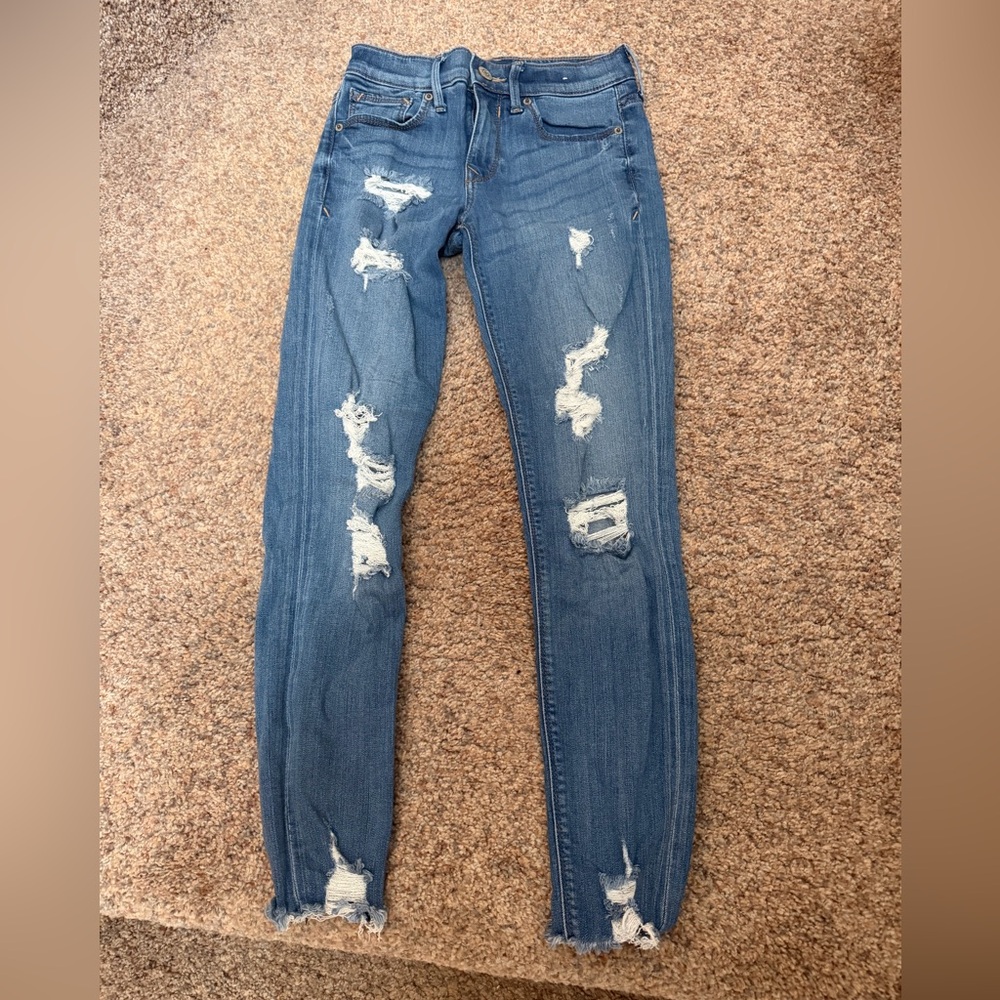 EUC - Express - Mid-Rise Ankle Distressed Legging Denim Jeans - Womans 0 R